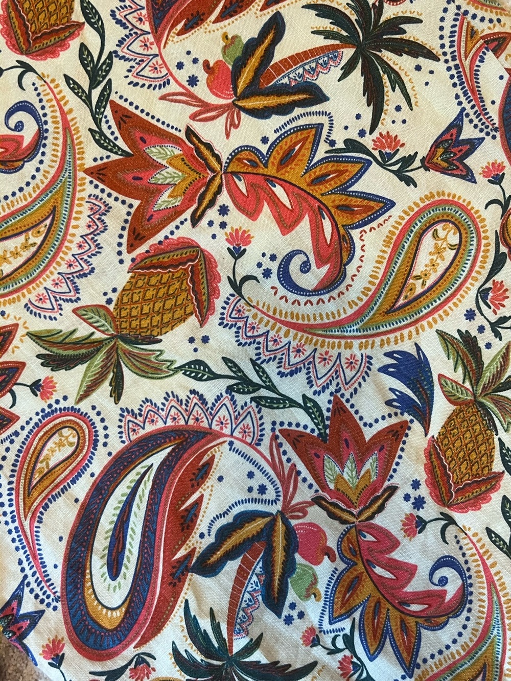 Boden Wide-Leg Linen Pants Summer Paisley White Orange Multi Size 14 - Picture 4 of 7